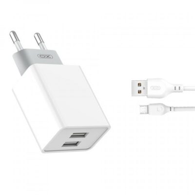 XO wall charger L65 2x USB 2,4A white + microUSB cable