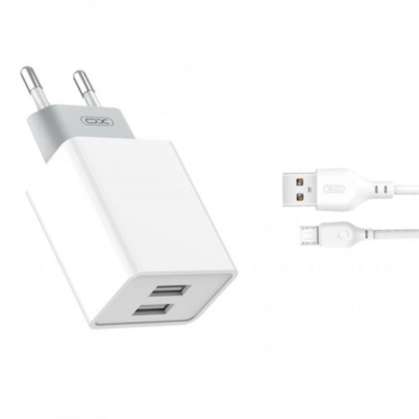 XO wall charger L65 2x USB 2,4A white + microUSB cable
